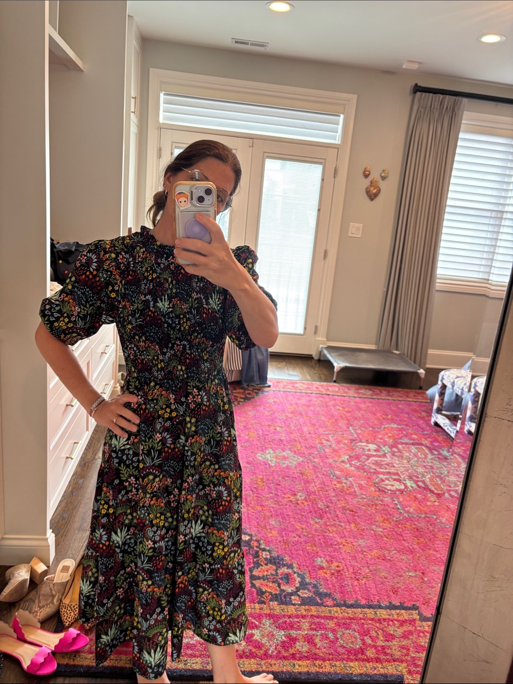 Baltic Born Black Floral Midi Dress with Colorful Garden Print